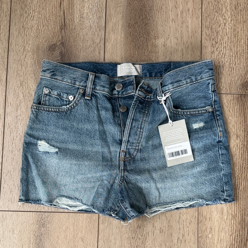 Everlane Blue Distressed High-Rise Denim Shorts